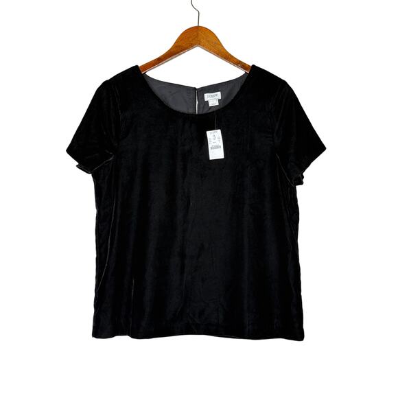 NWT J. Crew Velvet Short Sleeve Blouse Top Button Keyhole Back Lined S Black - Picture 10 of 15